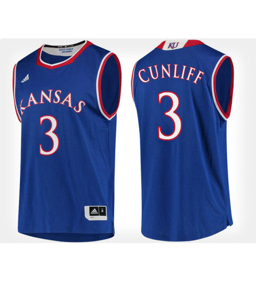 Kansas Jayhawks 3 Sam Cunliffe Blue Home College Basketball Jersey | Stitched Jersey RTJS 3826