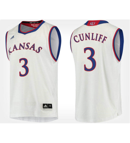 Kansas Jayhawks 3 Sam Cunliffe White Road College Basketball Jersey stitched retro jersey