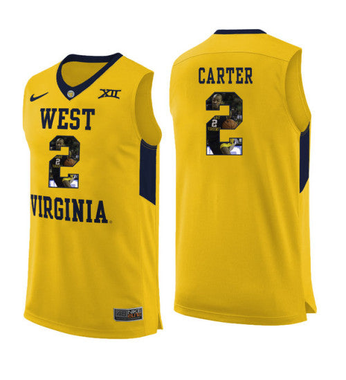 West Virginia Mountaineers Jevon Carter 11453 #2 Yellow stitched throwback college basketball jersey