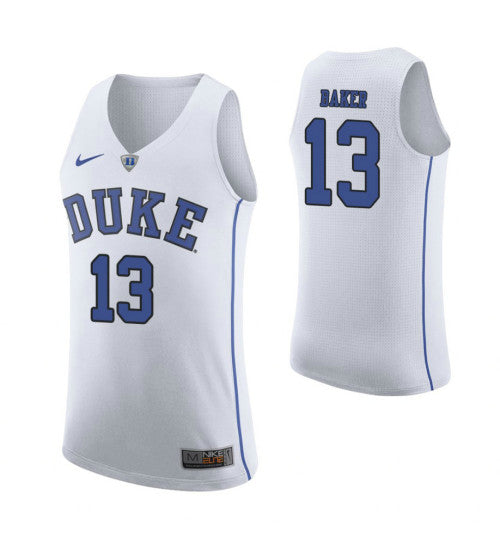 Duke Blue Devils 13 Joey Baker College Basketball Jersey White stitched basketball jersey for game day fanwear