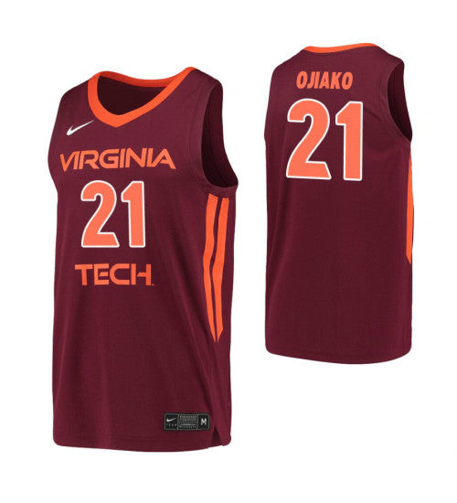John Ojiako College Basketball Jersey Maroon Virginia Tech Hokies stitched retro jersey