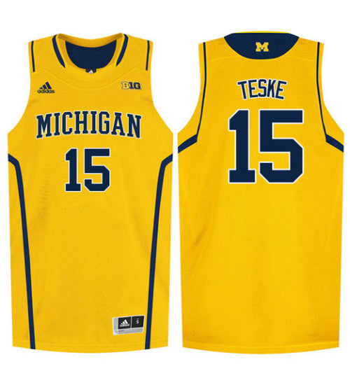 Michigan Wolverines #15 Jon Teske College Basketball Jersey Gold stitched college jersey