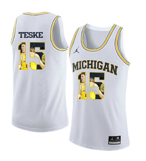 Michigan Wolverines #15 Jon Teske College Basketball Jersey White 8960 stitched college jersey