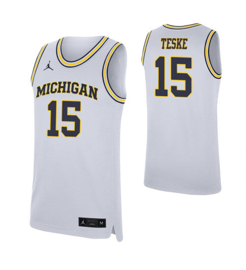 Michigan Wolverines 15 Jon Teske White College Basketball Jersey | Stitched Jersey RTJS 8595