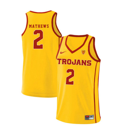 USC Trojans Jonah Mathews 10965 #2 Yellow stitched throwback college basketball jersey