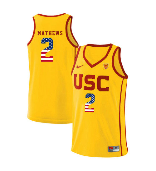 USC Trojans Jonah Mathews 10964 #2 Yellow stitched throwback college basketball jersey