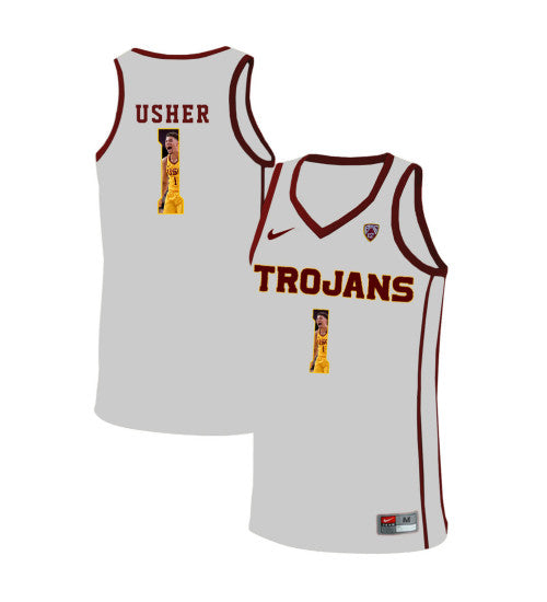 USC Trojans Jordan Usher 10927 #1 White stitched throwback college basketball jersey