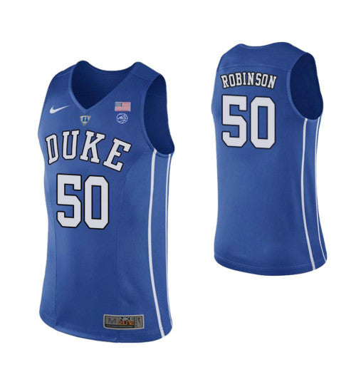 Duke Blue Devils 50 Justin Robinson Performace College Basketball Jersey Royal stitched retro jersey