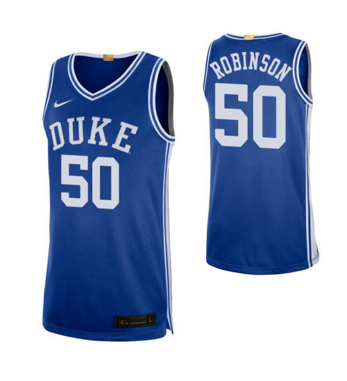 Duke Blue Devils 50 Justin Robinson Royal College Basketball Jersey 1180 stitched retro jersey