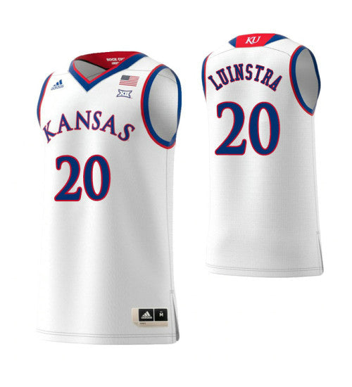 Kansas Jayhawks 20 Garrett Luinstra College Basketball Jersey White stitched retro jersey