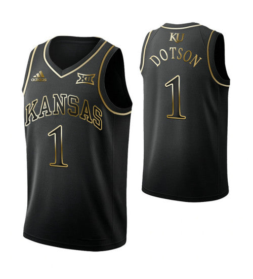 Devon Dotson Kansas Jayhawks Black Golden Edition College Basketball Jersey stitched basketball jersey for game day fanwear