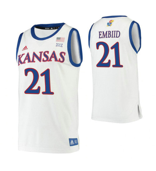 Joel Embiid Kansas Jayhawks White College Basketball Jersey | Stitched Jersey RTJS 3979