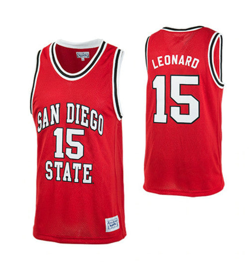San Diego State Aztecs Kawhi Leonard #15 Red stitched throwback college basketball jersey
