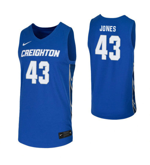 Creighton Bluejays 43 Kelvin Jones Royal College Basketball Jersey | Stitched Jersey RTJS 4985