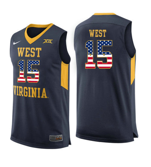 West Virginia Mountaineers Lamont West 11440 #15 Navy stitched throwback college basketball jersey