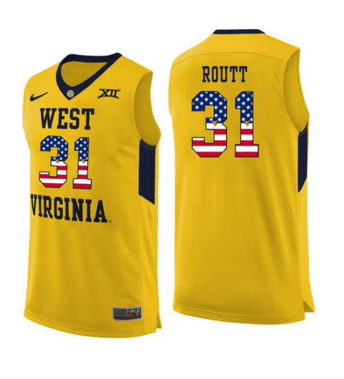West Virginia Mountaineers Logan Routt #31 Yellow stitched throwback college basketball jersey