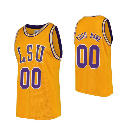 Lsu Tigers Custom College Basketball Jersey Gold stitched retro jersey