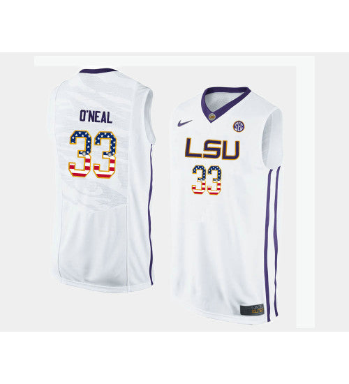 Lsu Tigers 33 Shaquille Oneal White Alternate Usa Flag College Basketball Jersey | Stitched Jersey RTJS 3318