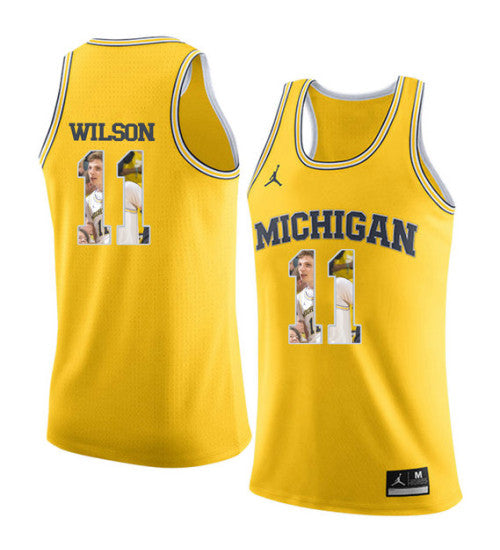 Michigan Wolverines #11 Luke Wilson College Basketball Jersey Yellow stitched college jersey
