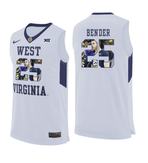 West Virginia Mountaineers Maciej Bender 11472 #25 White stitched throwback college basketball jersey