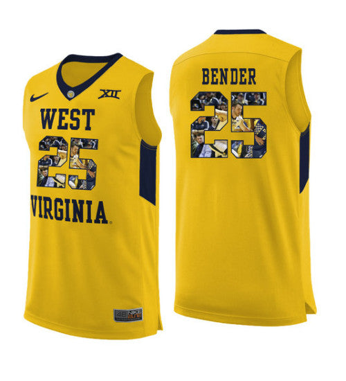 West Virginia Mountaineers Maciej Bender 11473 #25 Yellow stitched throwback college basketball jersey
