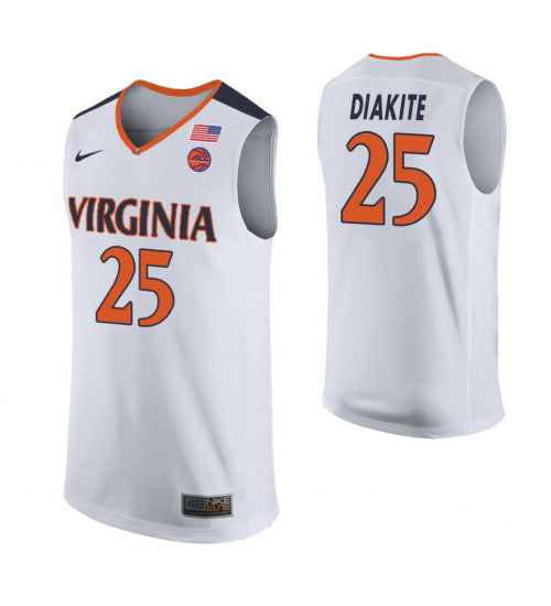 Mamadi Diakite Virginia Cavaliers #25 White stitched throwback college basketball jersey