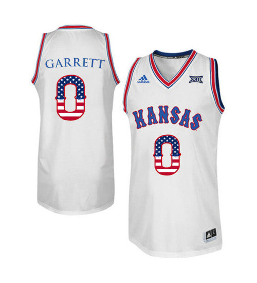 Kansas Jayhawks 0 Marcus Garrett College Basketball Jersey White 1937 stitched retro jersey