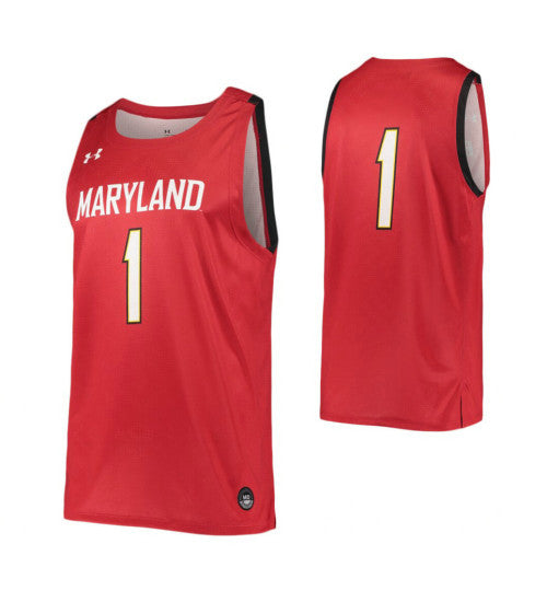 Maryland Terrapins 1 College Basketball Jersey Red | Stitched Jersey RTJS 9083