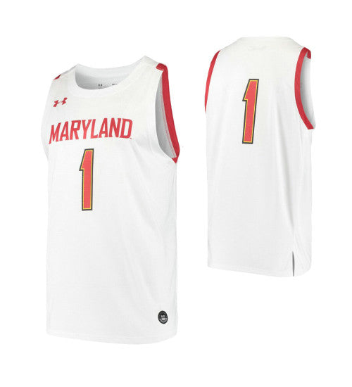 Maryland Terrapins 1 College Basketball Jersey White | Stitched Jersey RTJS 9082