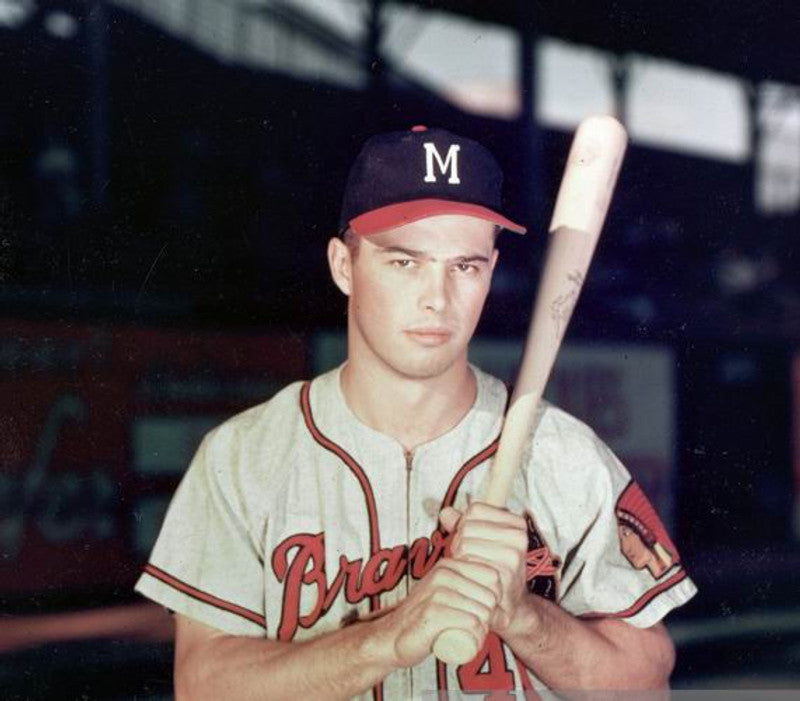 Eddie Mathews Milwaukee Braves 1955 Away Throwback Baseball Jersey jersey front view