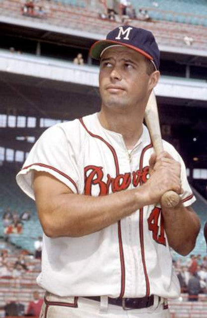 Eddie Mathews Milwaukee Braves 1957 Home Throwback Baseball Jersey jersey front view
