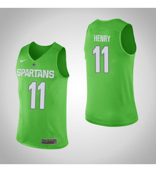 Michigan State Spartans 11 Aaron Henry College Basketball Jersey Green | Stitched Jersey RTJS 8869
