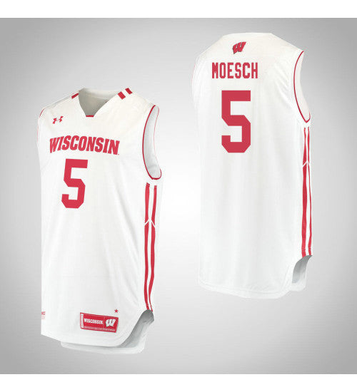 Wisconsin Badgers Aaron Moesch #5 White stitched throwback college basketball jersey