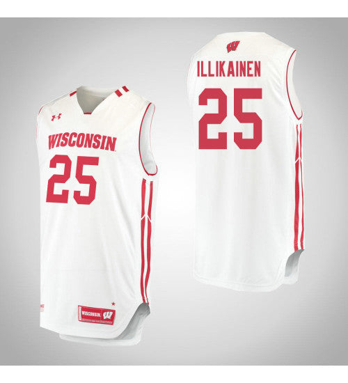 Wisconsin Badgers 25 Alex Illikainen College Basketball Jersey White | Stitched Jersey RTJS 5893