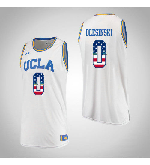 UCLA Bruins Alex Olesinski USA Flag #0 White stitched throwback college basketball jersey