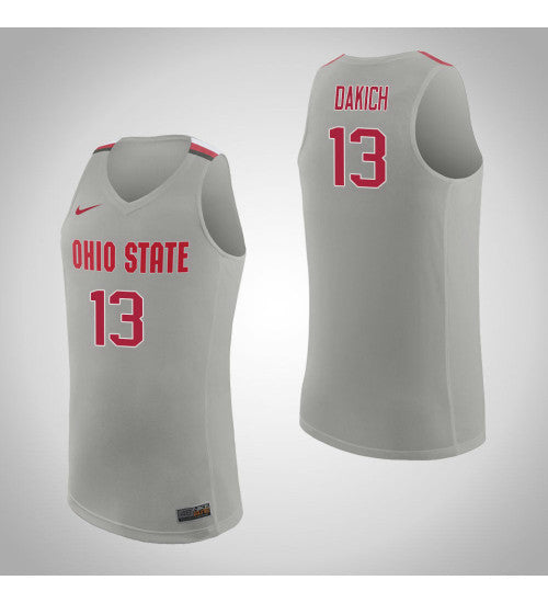 Ohio State Buckeyes 13 Andrew Dakich College Basketball Jersey Pure Gray | Stitched Jersey RTJS 7783