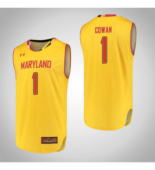 Maryland Terrapins 1 Anthony Cowan College Basketball Jersey Yellow | Stitched Jersey RTJS 9085