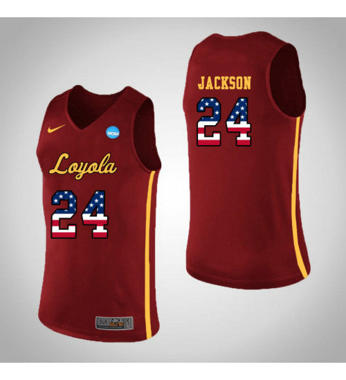 Loyola Chi Ramblers 24 Aundre Jackson Usa Flag College Basketball Jersey Red stitched retro jersey