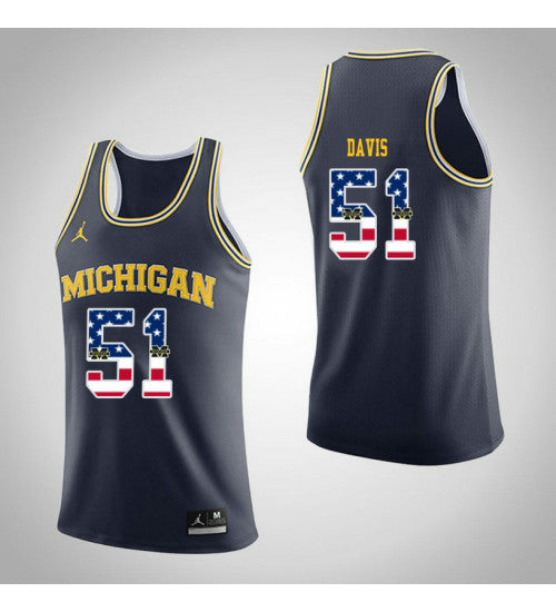 Michigan Wolverines 51 Austin Davis Jordan Usa Flag College Basketball Jersey Navy | Stitched Jersey RTJS 8478