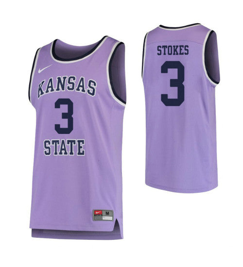 Kansas State Wildcats 3 Kamau Stokes College Basketball Jersey Purple stitched retro jersey