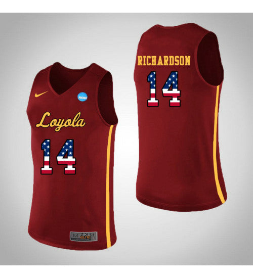 Loyola Chi Ramblers 14 Ben Richardson Usa Flag College Basketball Jersey Red stitched retro jersey