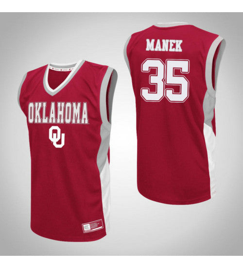 Oklahoma Sooners #35 Brady Manek Fadeaway College Basketball Jersey Red stitched college jersey