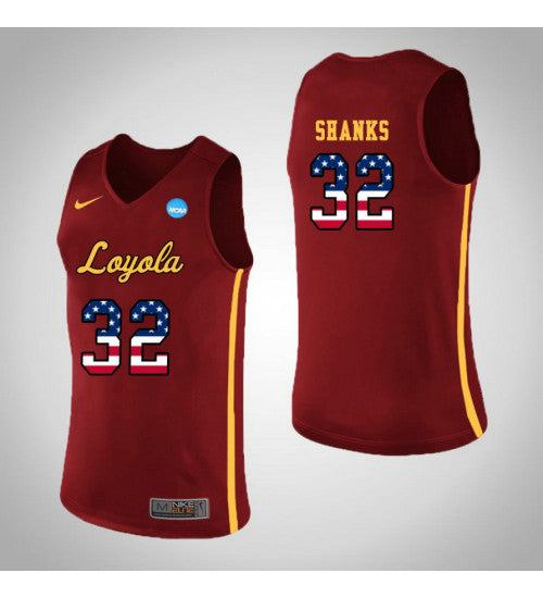 Loyola Chi Ramblers 32 Carson Shanks Usa Flag College Basketball Jersey Red stitched retro jersey