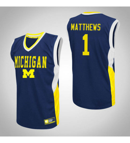 Michigan Wolverines #1 Charles Matthews Fadeaway College Basketball Jersey Blue stitched college jersey