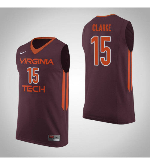 Virginia Tech Hokies 15 Chris Clarke College Basketball Jersey Maroon | Stitched Jersey RTJS 6173