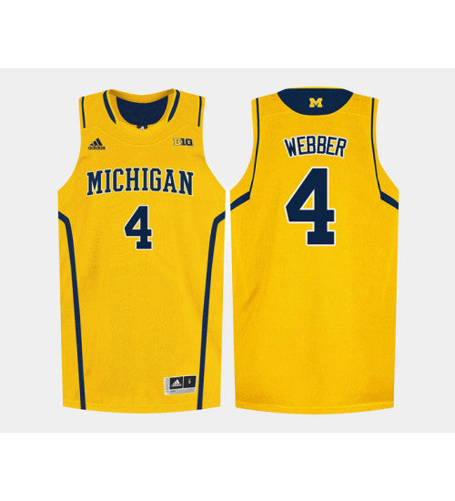 Michigan Wolverines #4 Chris Webber College Basketball Jersey Gold stitched college jersey