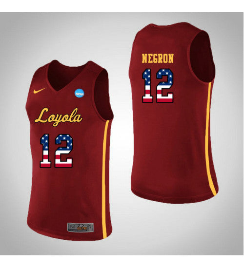 Loyola Chi Ramblers 12 Christian Negron Usa Flag College Basketball Jersey Red stitched retro jersey