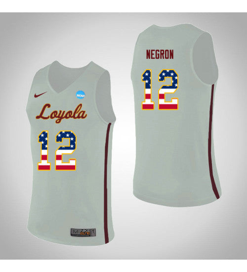 Loyola Chi Ramblers 12 Christian Negron Usa Flag College Basketball Jersey White stitched retro jersey