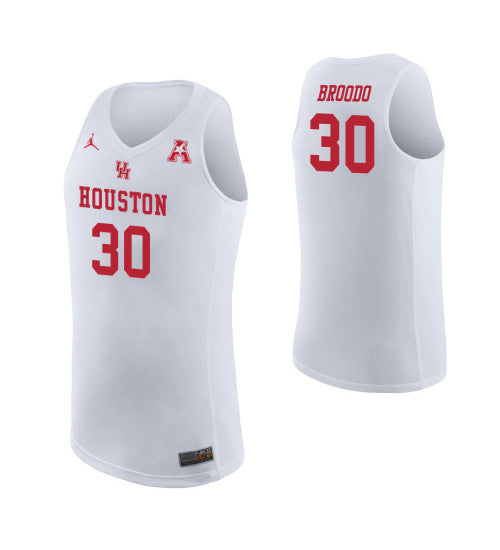 Houston Cougars 30 Caleb Broodo College Basketball Jersey White stitched retro jersey