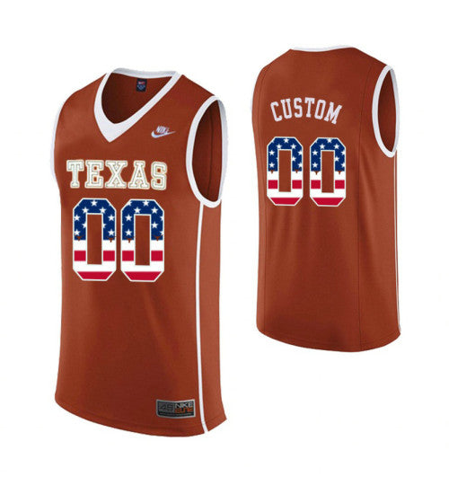 Texas Longhorns 00 Custom College Basketball Usa Flag Jersey Orange | Stitched Jersey RTJS 8994